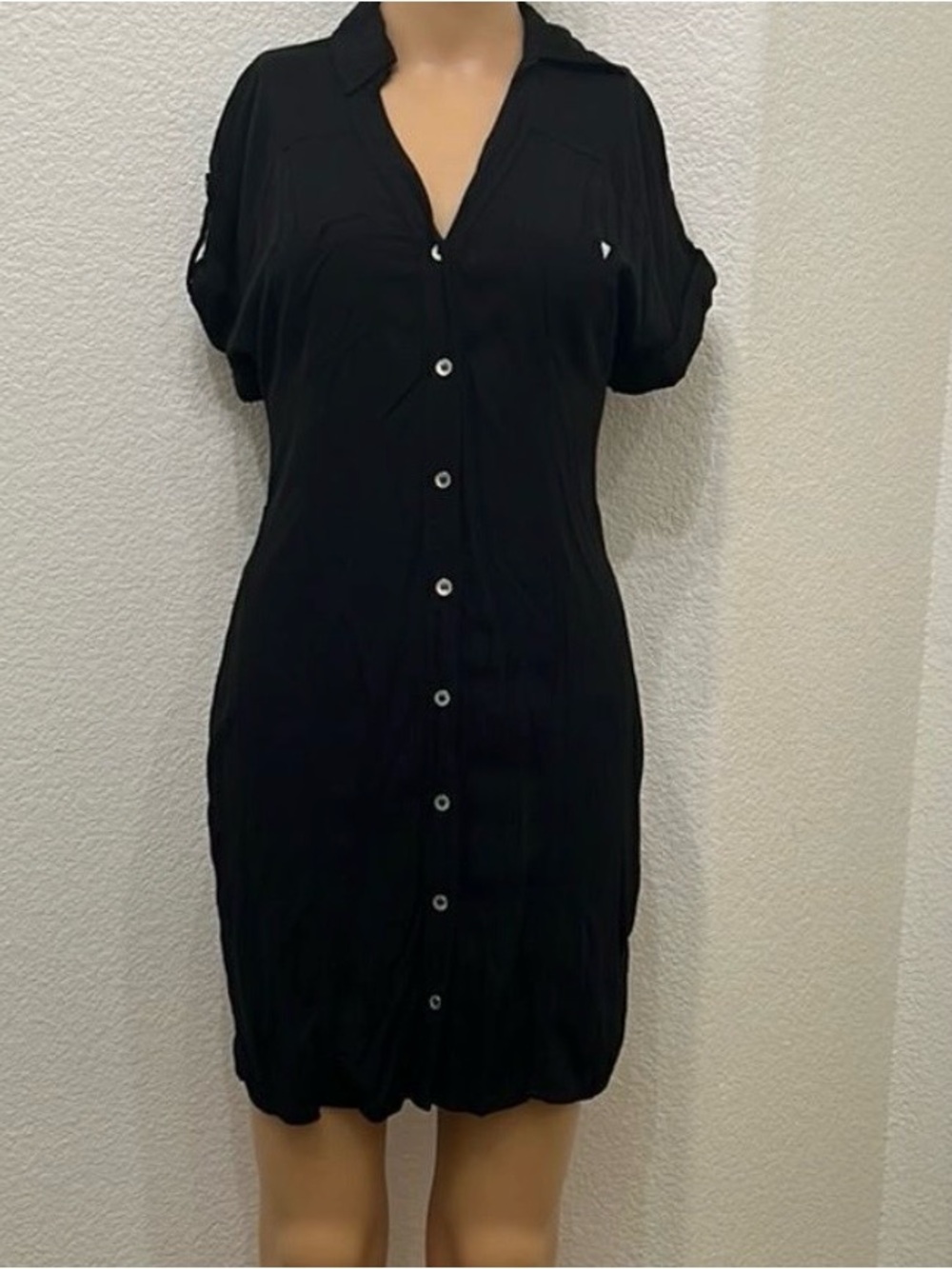 Guess Black Collared Button-Down Mini Dress